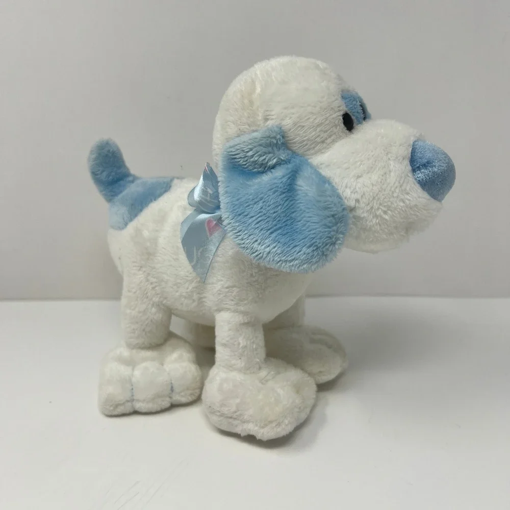 Walmart White Puppy Plush Blue Heart Nose Spotted Eye Dog‎ Stuffed Animal 7